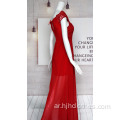 فستان نسائي مطرز شيفون أحمر